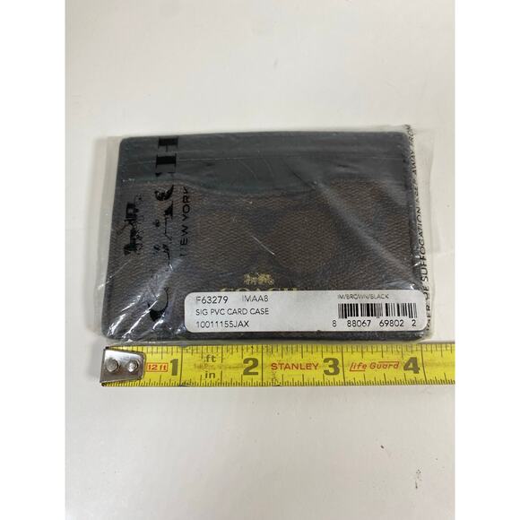Coach Card Case Signature Canvas Leather Brown & Black NWT - Picture 1 of 6